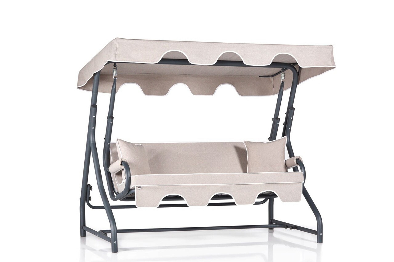 Balansoar de gradina 3 locuri, Hanah Home, Ruta 2, Crem/Negru - imagine 3